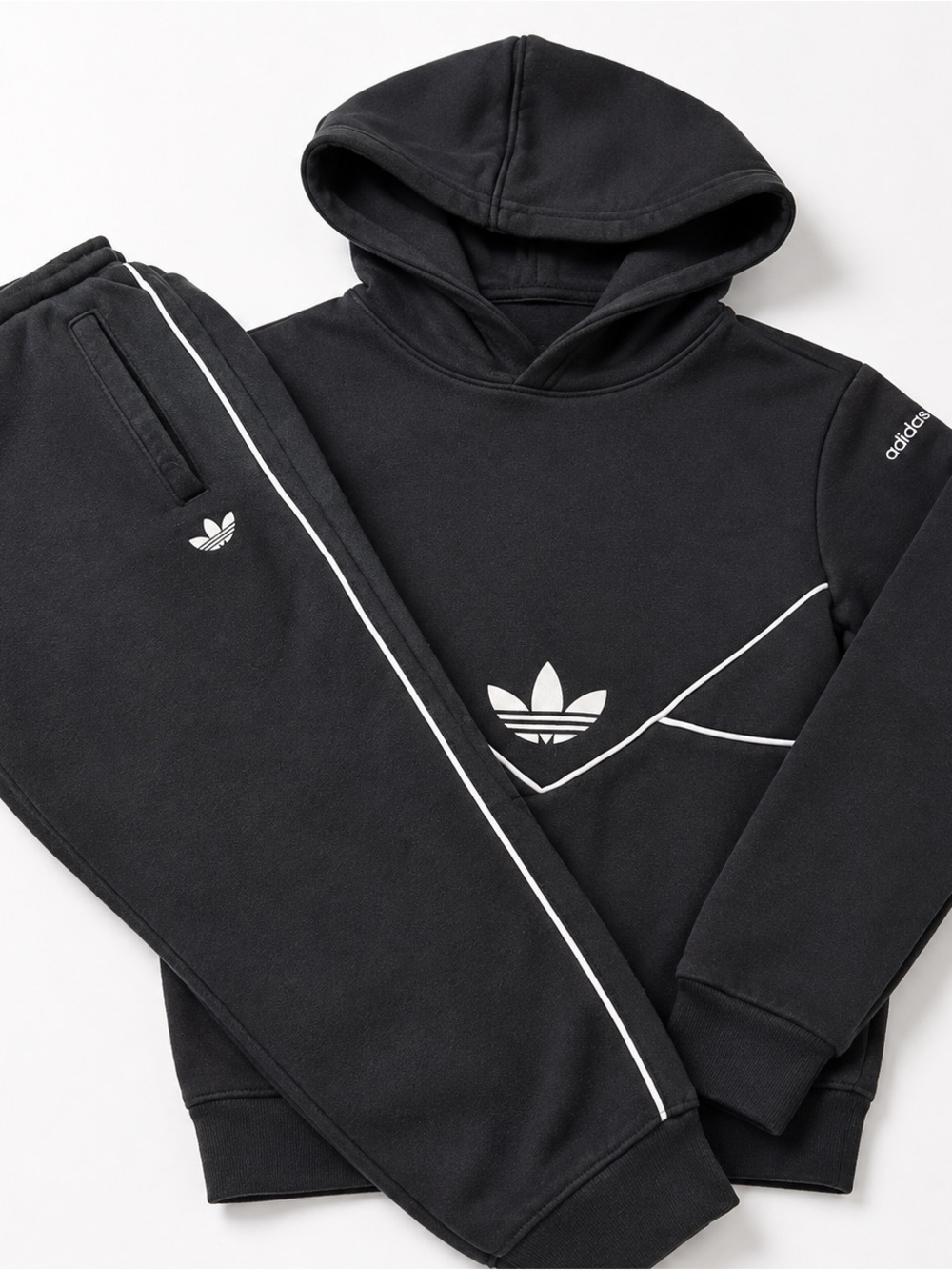 adidas Black Hoodie & Joggers Set with White Trim